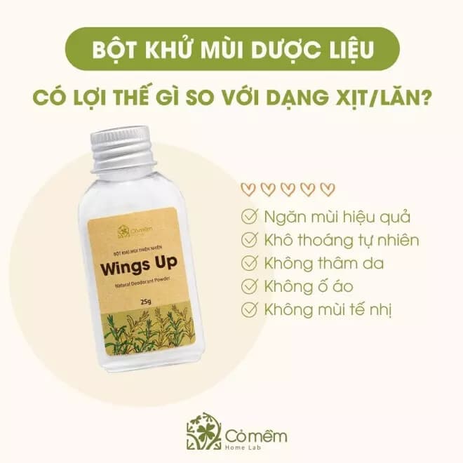 Bột khử mùi thiên nhiên Wings Up - Khô thoáng tức thì - 1