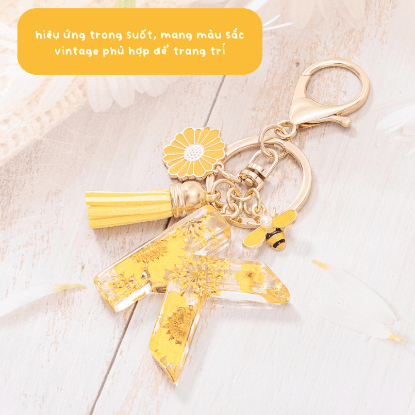 Móc Khóa Chữ Cái Resin Hoa Khô In Tên Theo Yêu Cầu