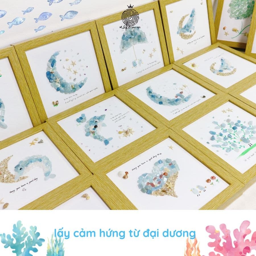 Tranh bình yên xanh 20x20cm đá xanh biển